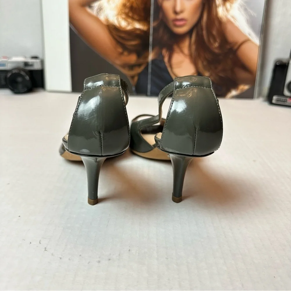 Vintage 90s Giorgio Armani Slingback Heels |  Olive Leather Quiet Luxury Pumps